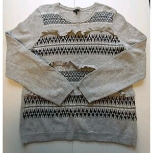 Talbots Sweater Women's XL Fair Isle Lambswool Blend Ruffle Gray Nordic